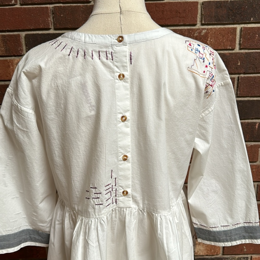 HOLDING HORSES White Embroidered Peasant Blouse with Gray Trim - Picture 6 of 16